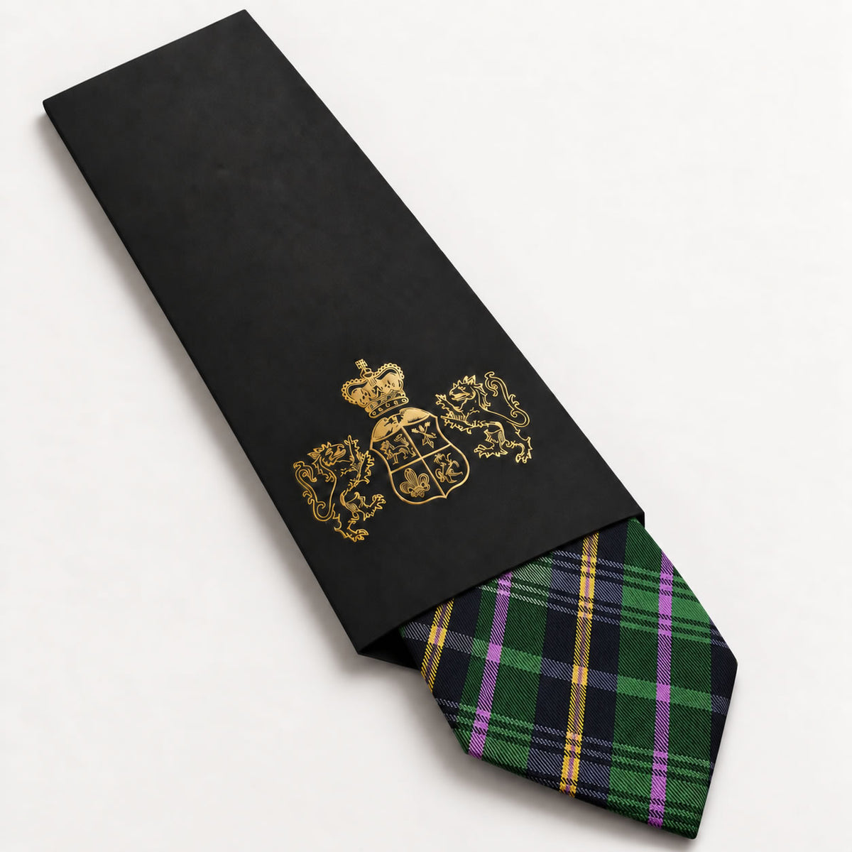 Green and Pink Plaid Silk Tie in George Neale premium packaging