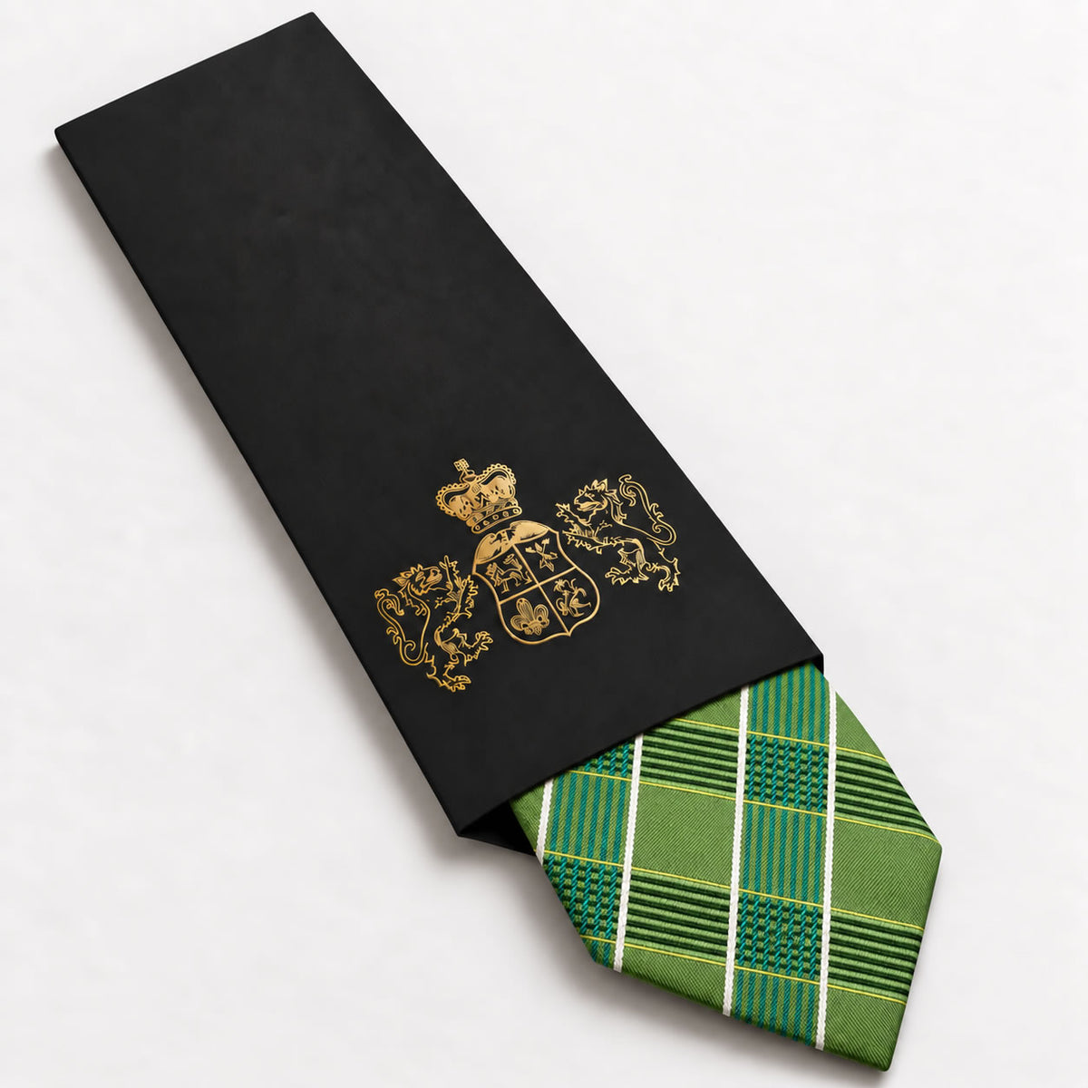 Green and White Plaid Silk Tie in George Neale premium packaging