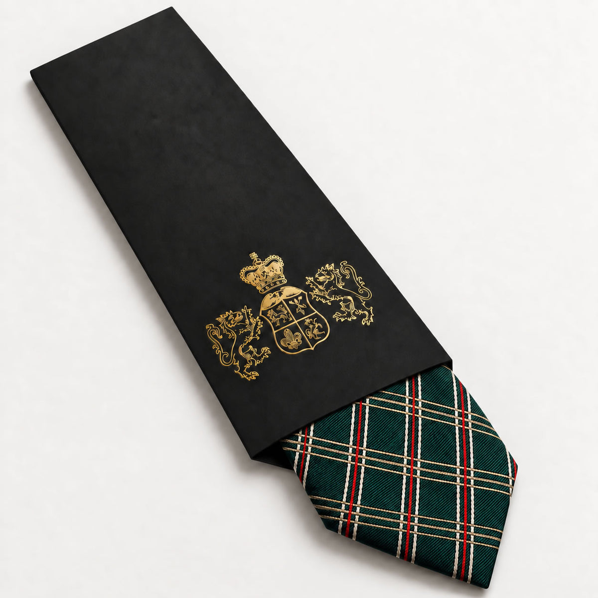 Green and Red Plaid Silk Tie in George Neale premium packaging