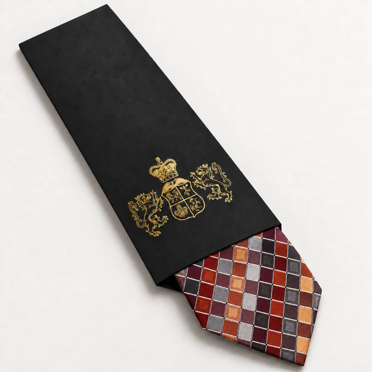 Maroon and Burgundy Plaid Silk Tie in George Neale premium packaging