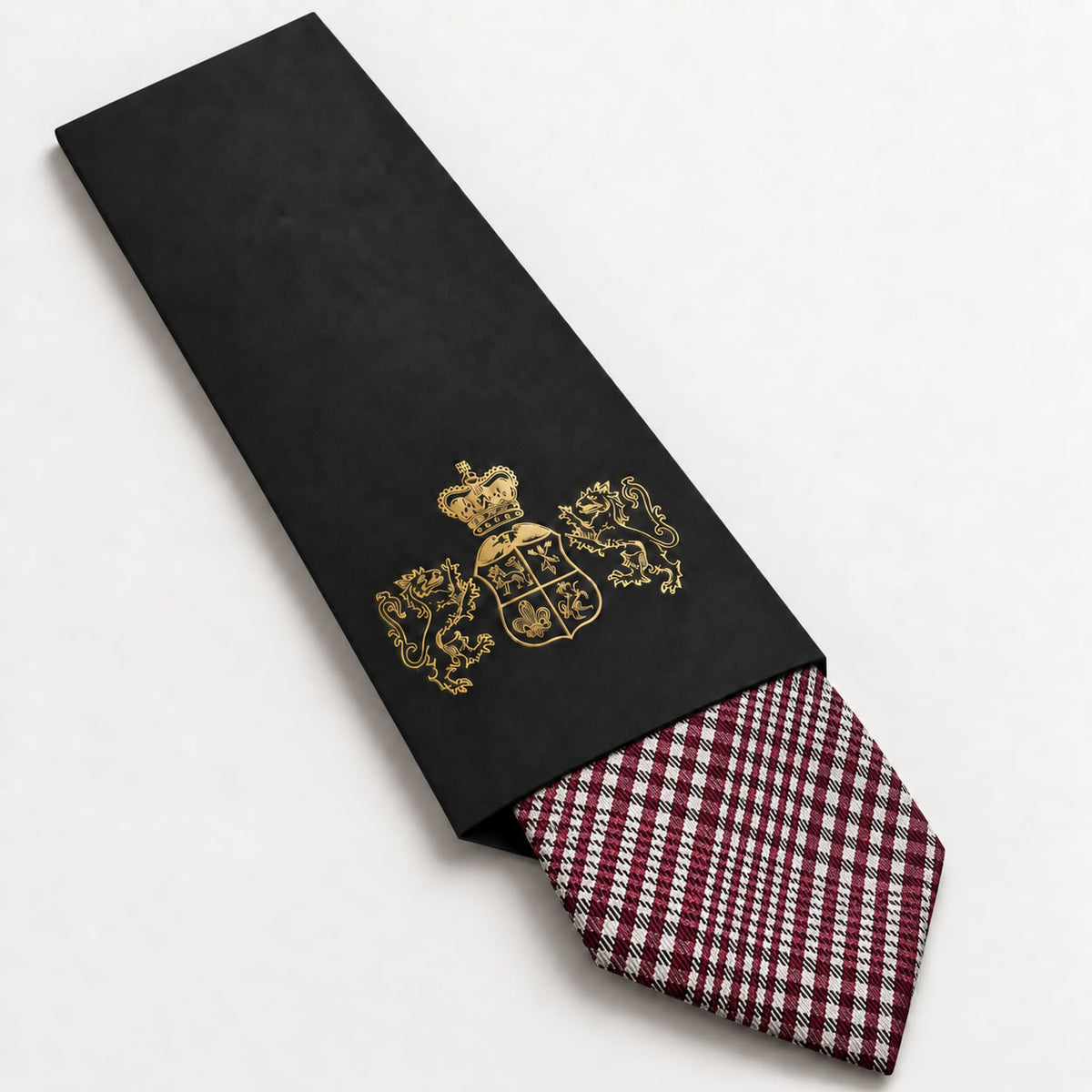 Burgundy and White Plaid Silk Tie in George Neale premium packaging