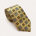 A rolled George Neale gold and black plaid silk tie.