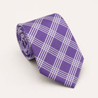 A rolled George Neale mauve and white plaid silk tie.