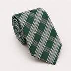 A rolled George Neale green and silver plaid silk tie.