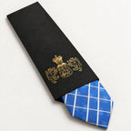 Blue and White Plaid Silk Tie in George Neale premium packaging