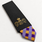 Purple and Gold Plaid Silk Tie in George Neale premium packaging