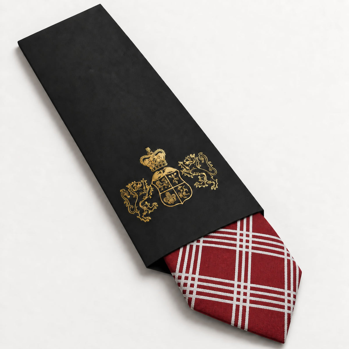 Red and White Plaid Silk Tie in George Neale premium packaging