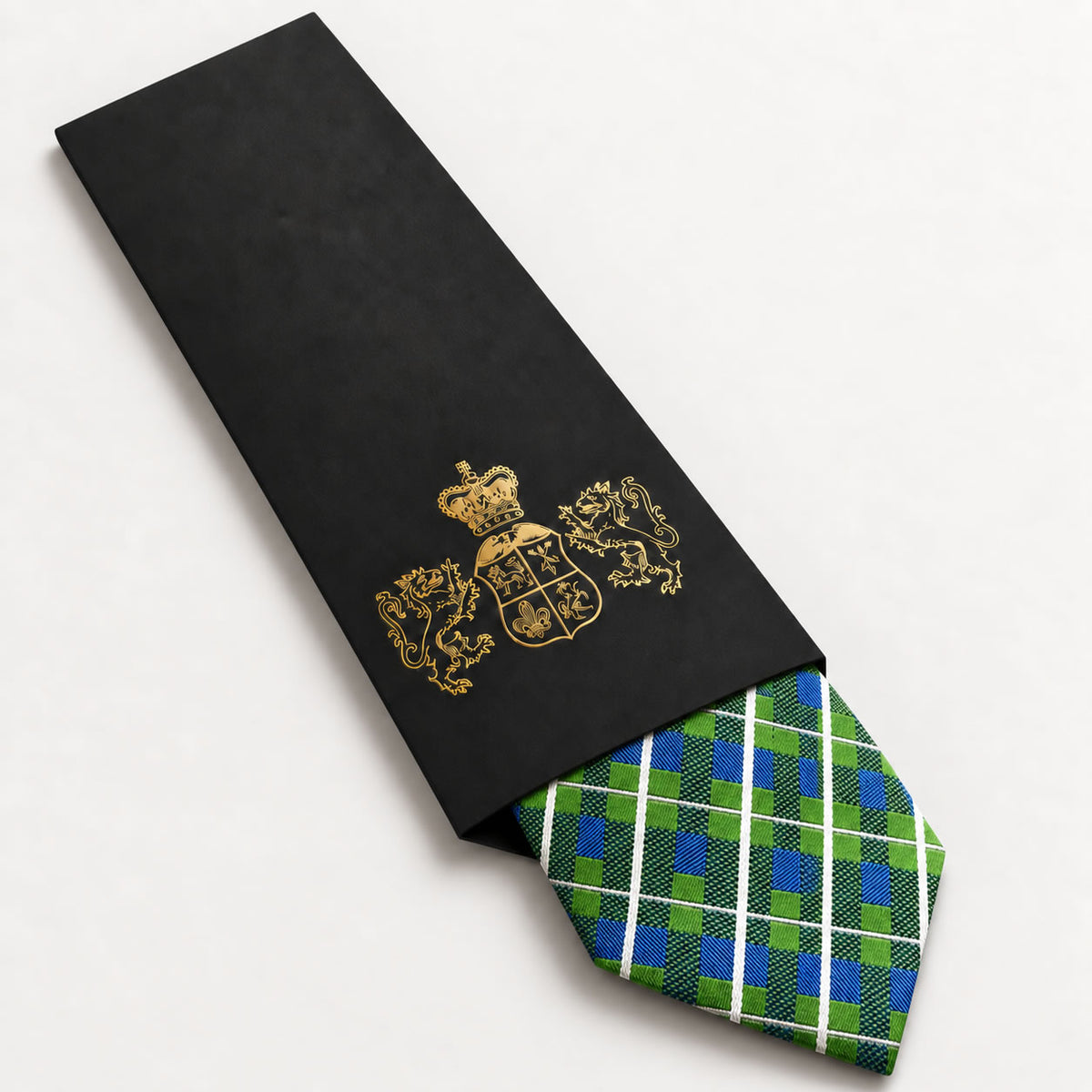 Green and Blue Plaid Silk Tie in George Neale premium packaging