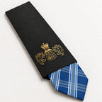 Blue and Silver Plaid Silk Tie in George Neale premium packaging