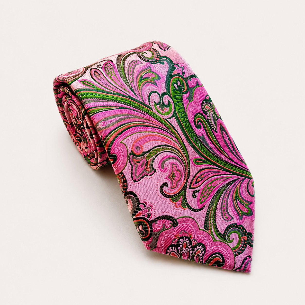 A rolled George Neale pink and green floral silk tie.