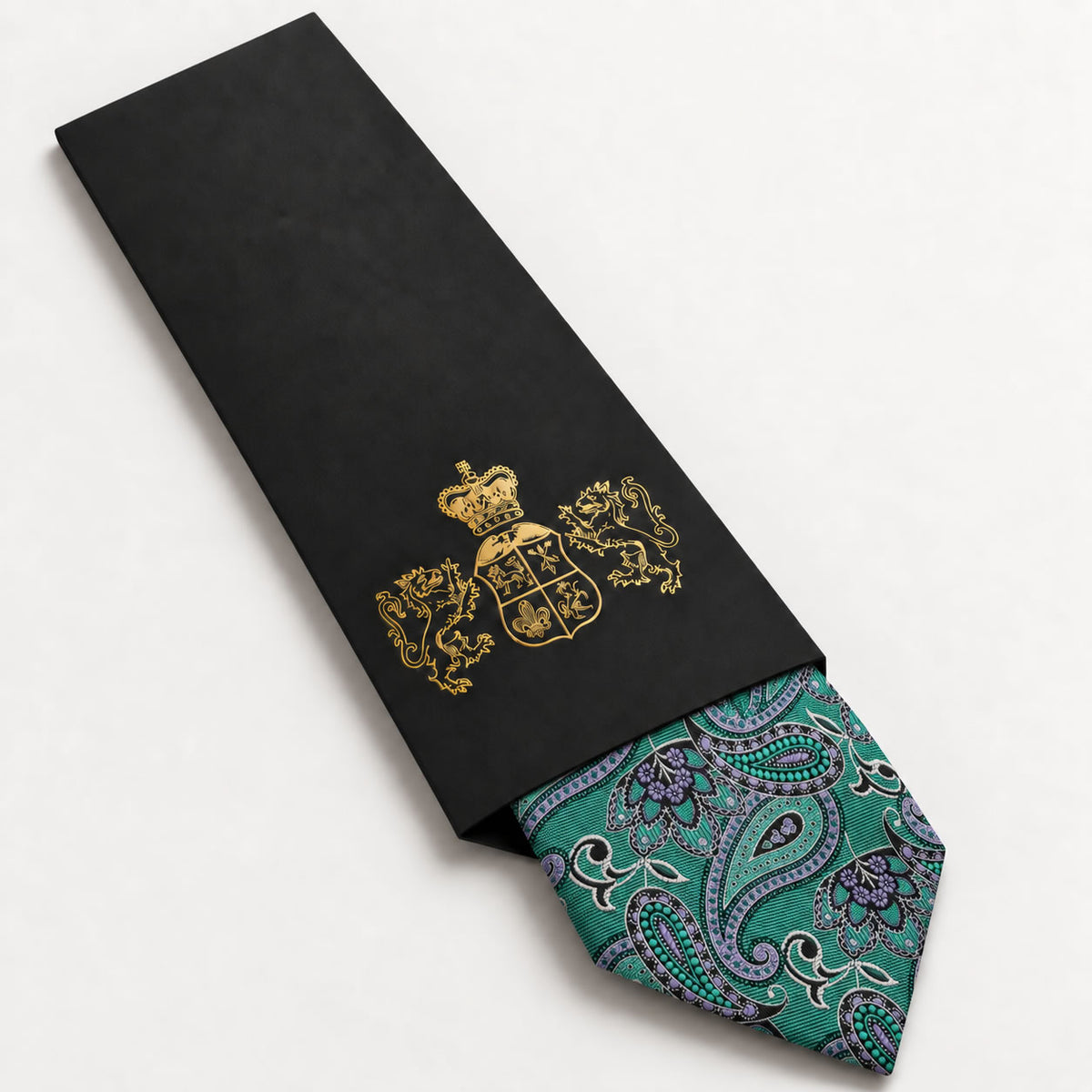 Emerald and Purple Floral Silk Tie in George Neale premium packaging