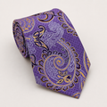 A rolled George Neale purple and gold floral silk tie.