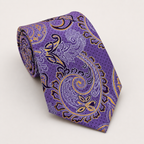 A rolled George Neale purple and gold floral silk tie.