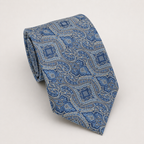 A rolled George Neale light blue and silver floral silk tie.