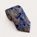 A rolled George Neale navy and gold floral silk tie.