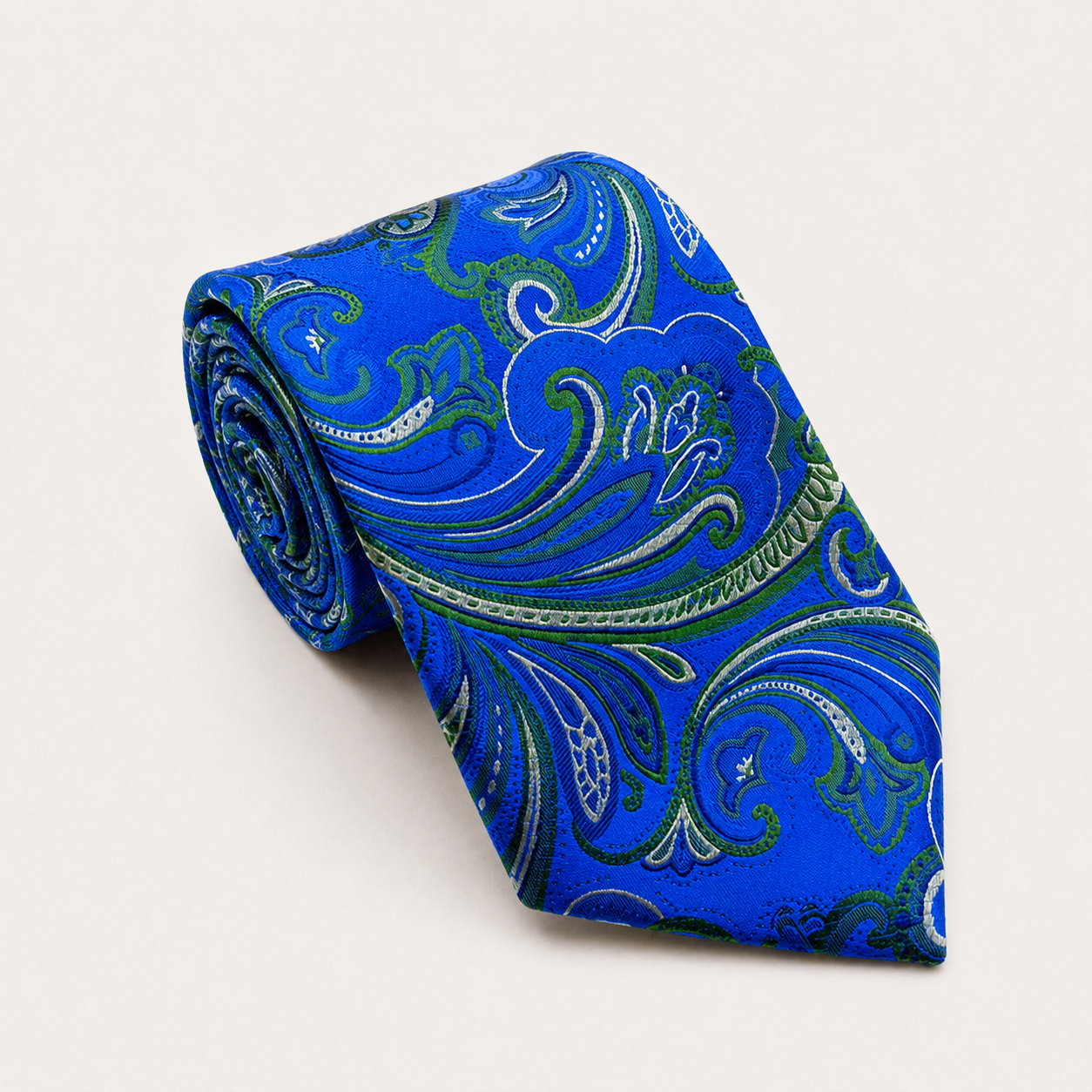 A rolled George Neale blue and green floral silk tie.