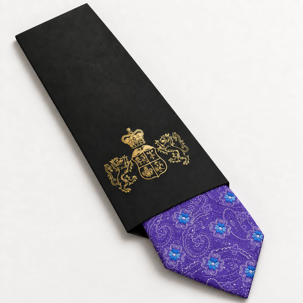 Purple and Blue Floral Silk Tie in George Neale premium packaging