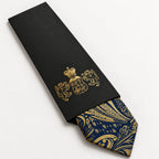 Navy and Gold Floral Silk Tie in George Neale premium packaging