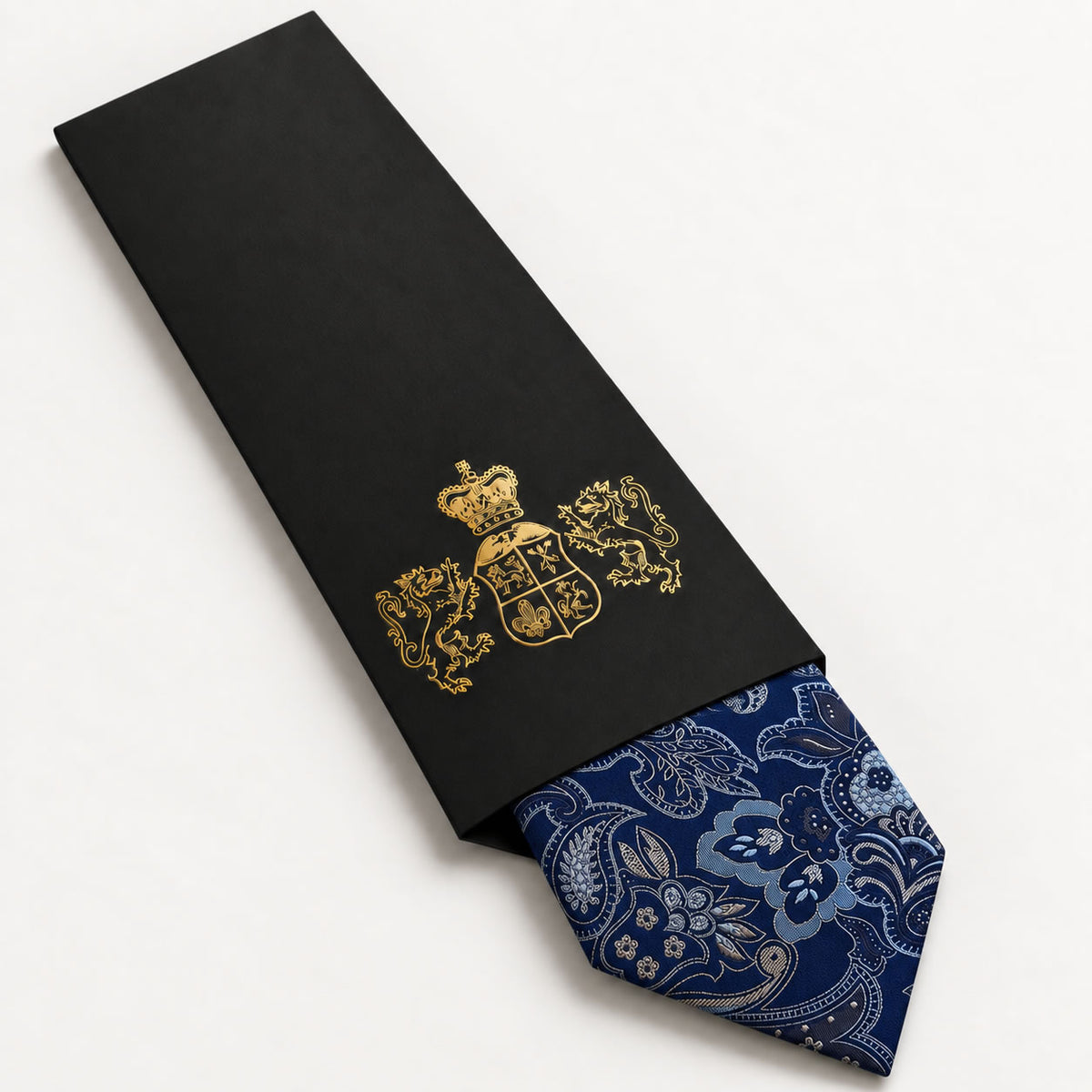 Navy and Silver Floral Silk Tie in George Neale premium packaging