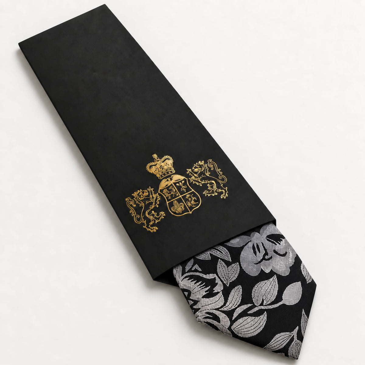 Black and Silver Floral Silk Tie in George Neale premium packaging