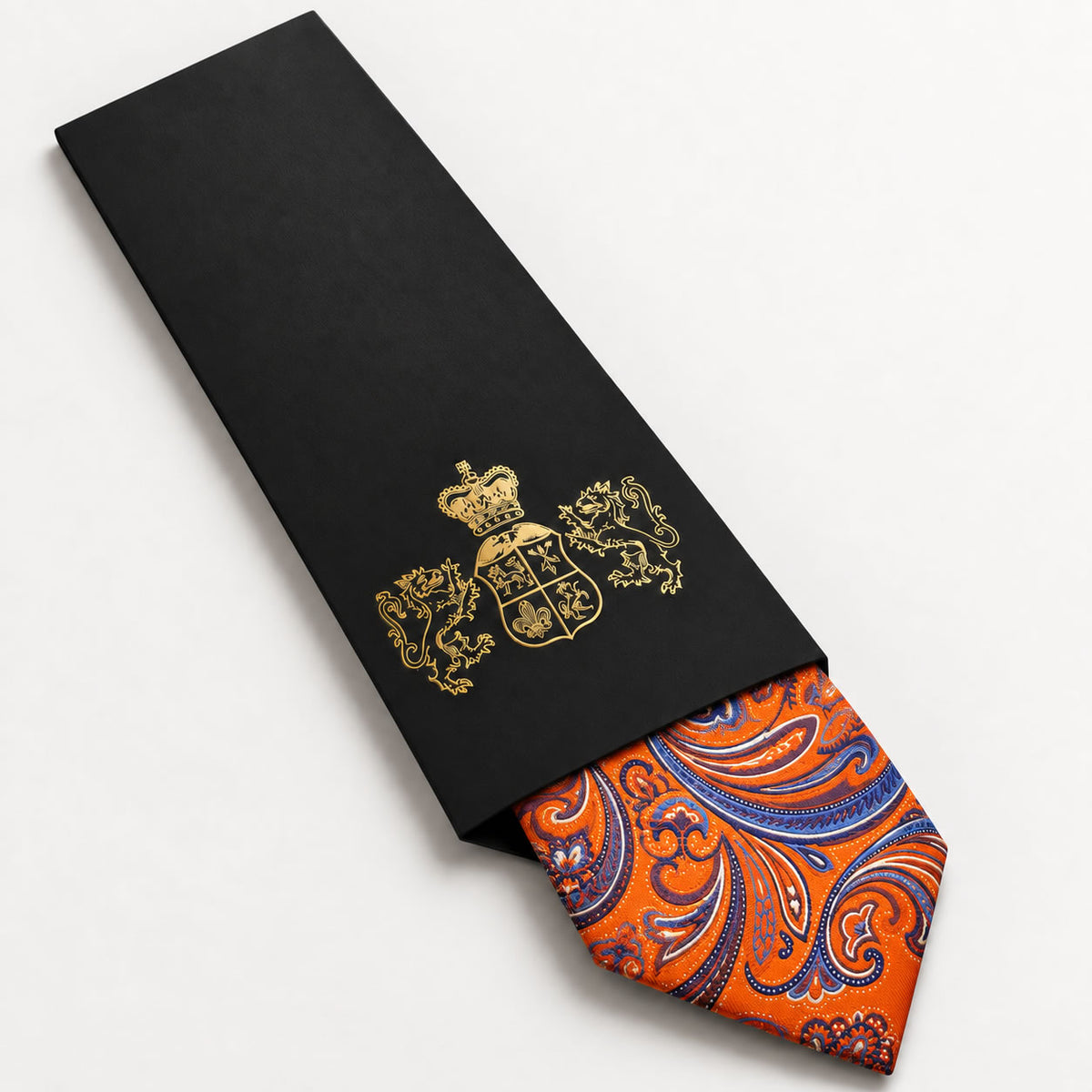 Orange and Blue Floral Silk Tie in George Neale premium packaging