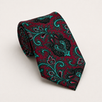 A rolled George Neale burgundy and emerald floral silk tie.