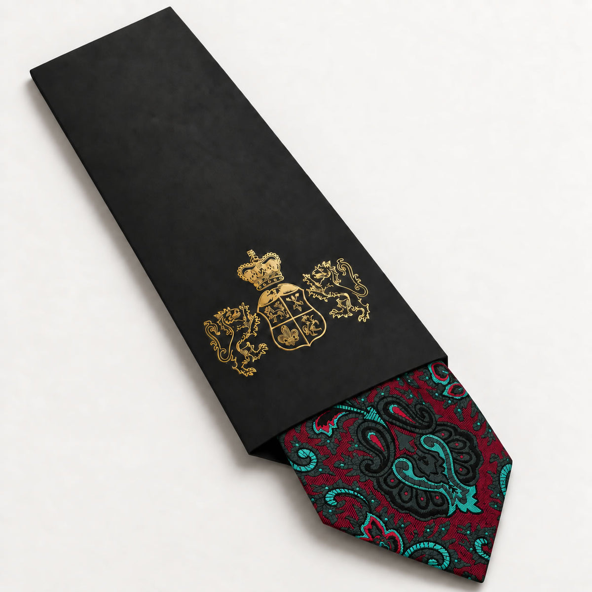 Burgundy and Emerald Floral Silk Tie in George Neale premium packaging