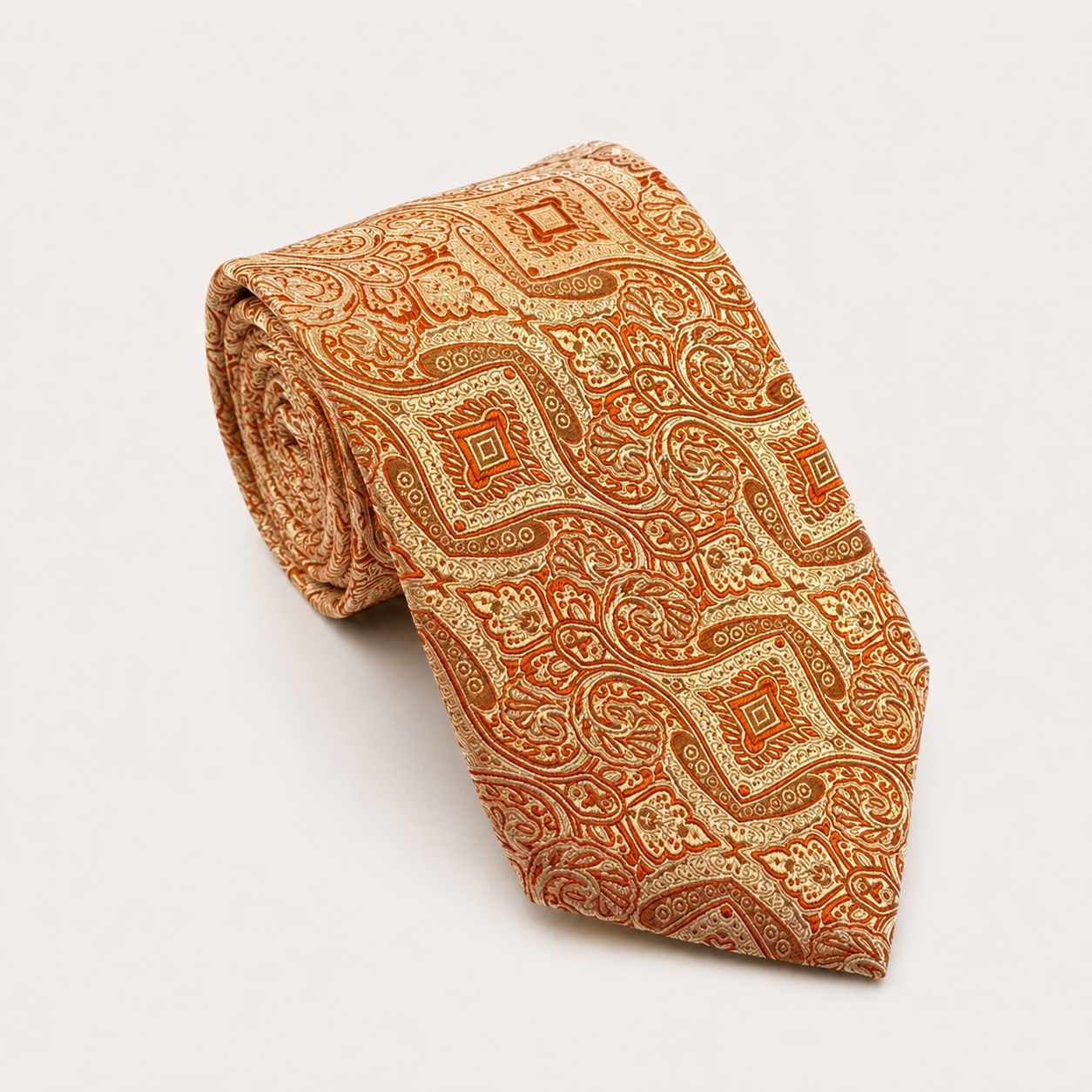 A rolled George Neale orange and champagne floral silk tie.