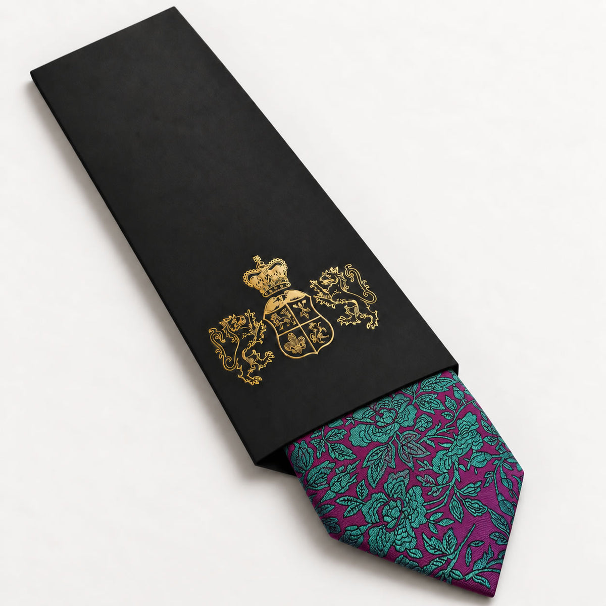 Purple and Turquoise Floral Silk Tie in George Neale premium packaging