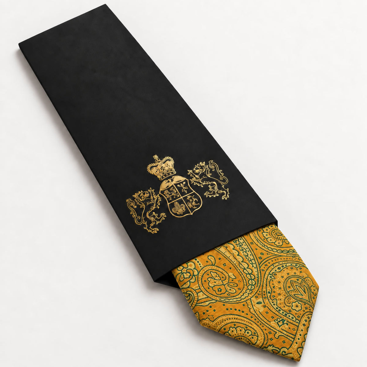 Gold and Green Floral Silk Tie in George Neale premium packaging