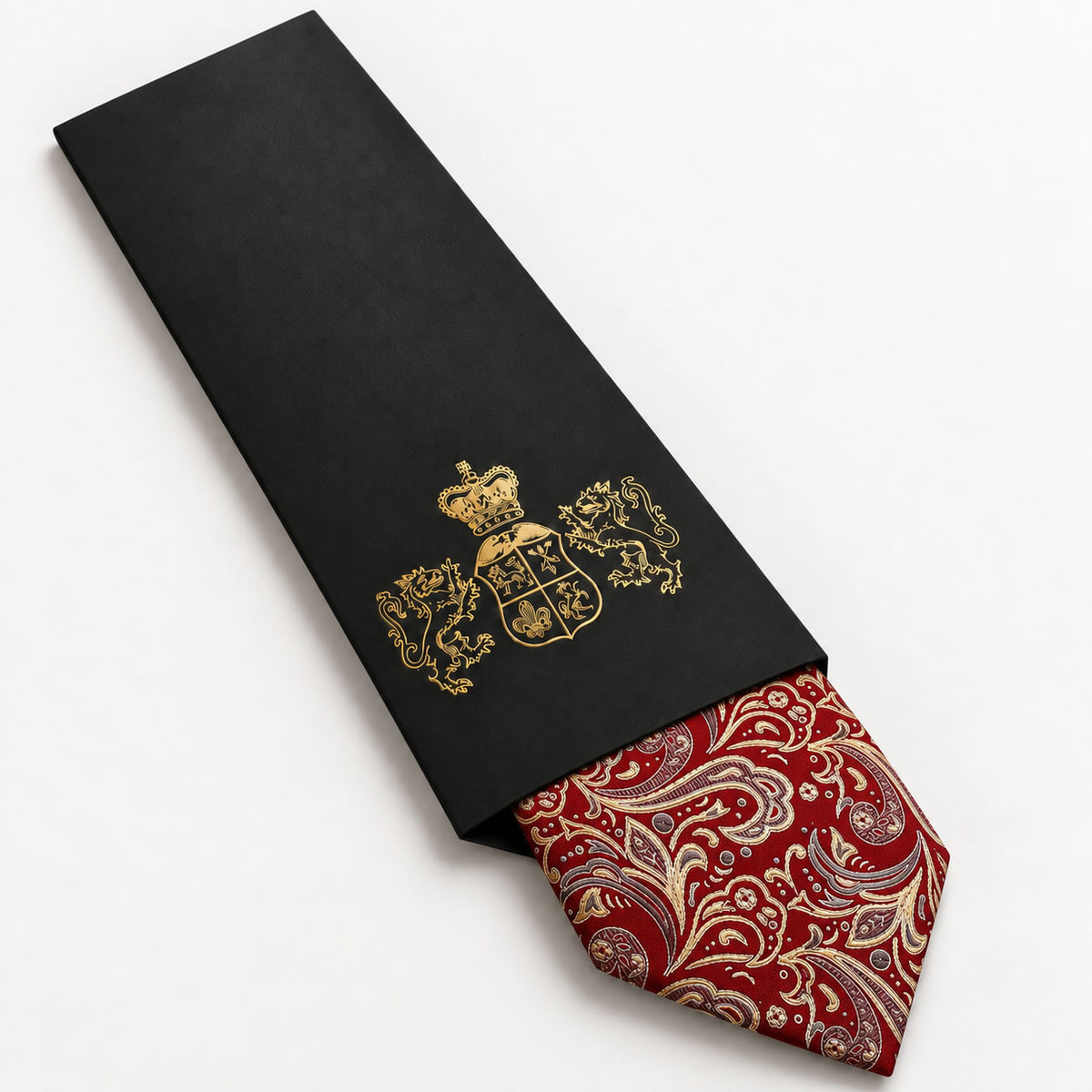 Red and Champagne Floral Silk Tie in George Neale premium packaging