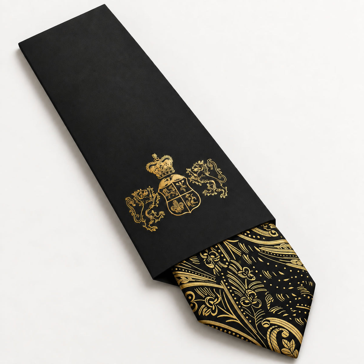 Black and Gold Floral Silk Tie in George Neale premium packaging