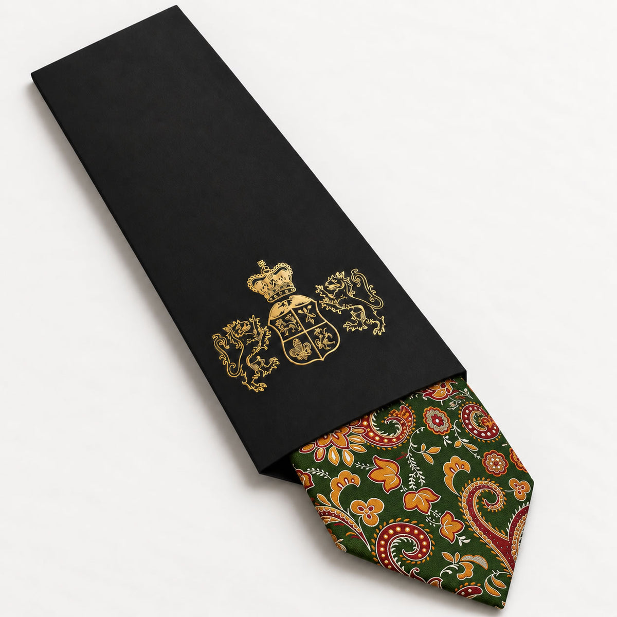 Green and Orange Floral Silk Tie in George Neale premium packaging
