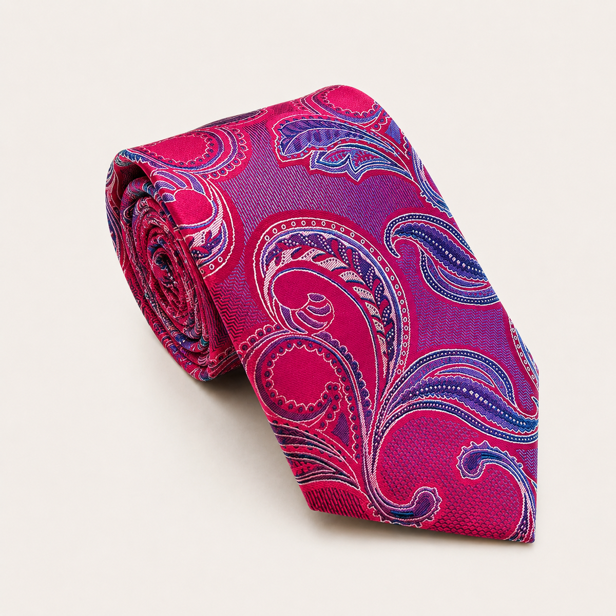 A rolled George Neale fuchsia and purple floral silk tie.