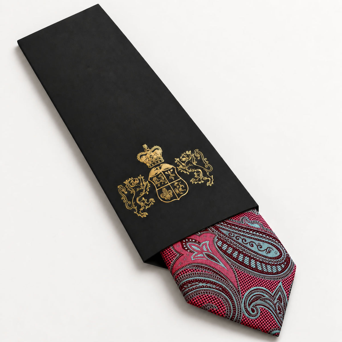 Burgundy and Teal Floral Silk Tie in George Neale premium packaging