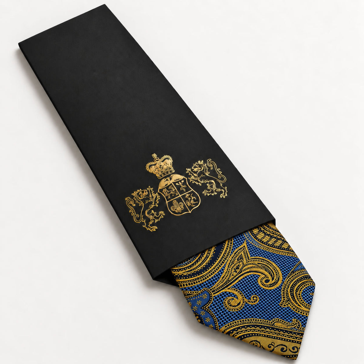 Blue and Gold Floral Silk Tie in George Neale premium packaging