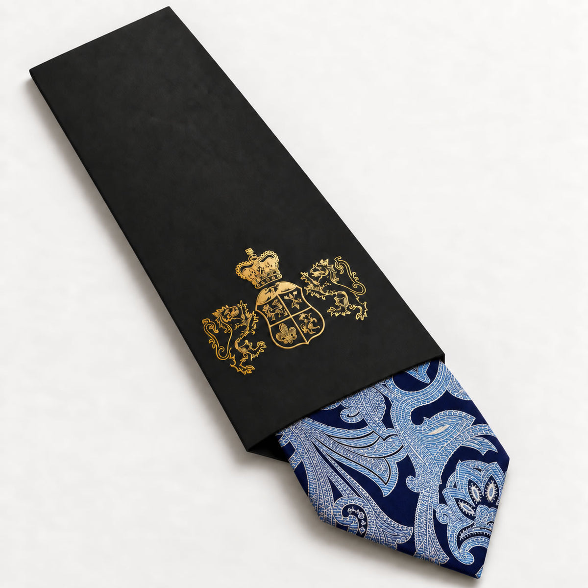 Navy and Light Blue Floral Silk Tie in George Neale premium packaging