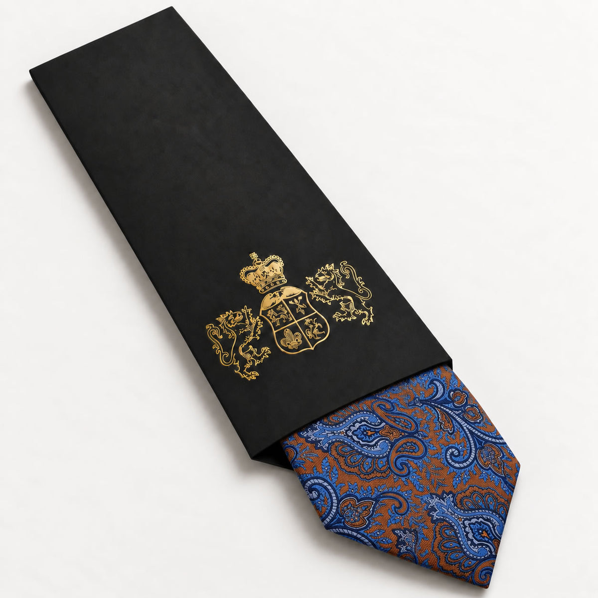 Brown and Blue Floral Silk Tie in George Neale premium packaging