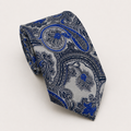 A rolled George Neale silver and blue floral silk tie.