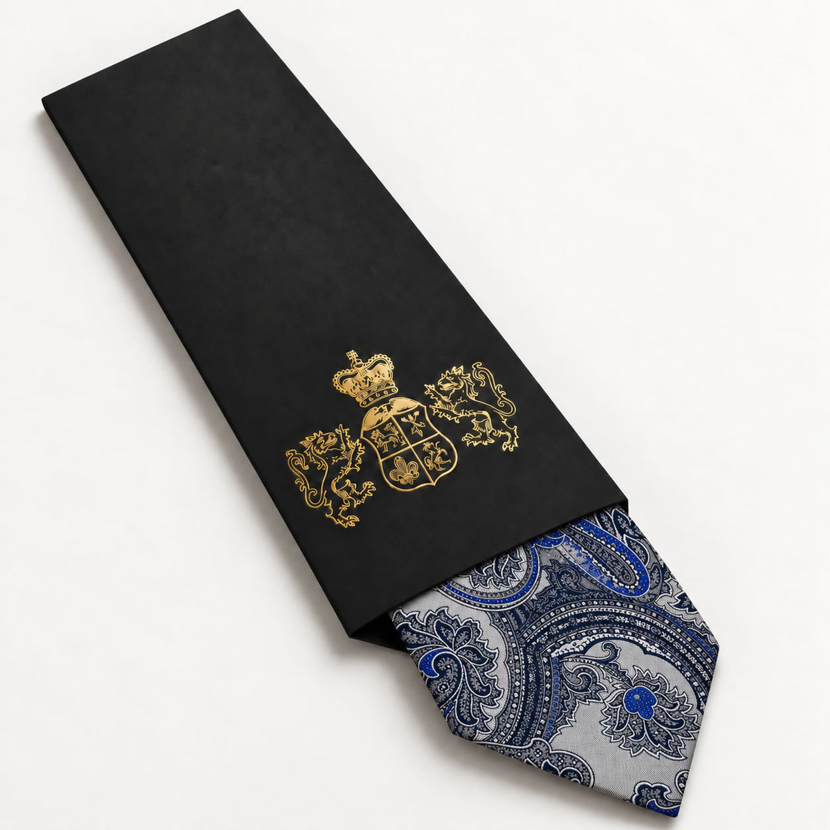 Silver and Blue Floral Silk Tie in George Neale premium packaging