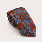 A rolled George Neale rust red and light blue floral silk tie.