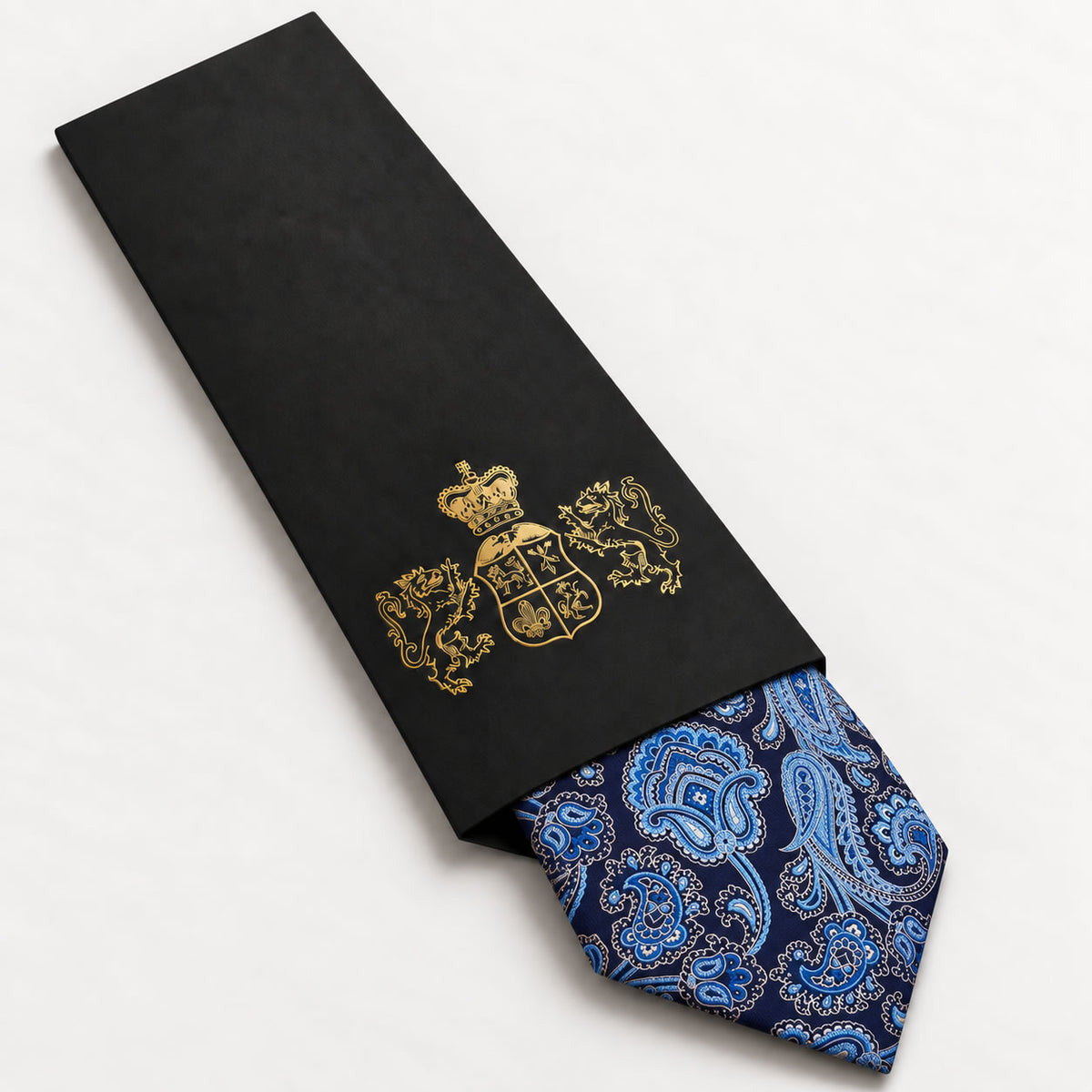Navy and Light Blue Floral Silk Tie in George Neale premium packaging