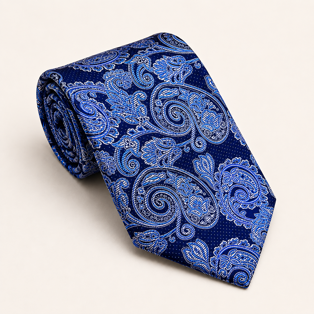 A rolled George Neale navy and blue floral silk tie.