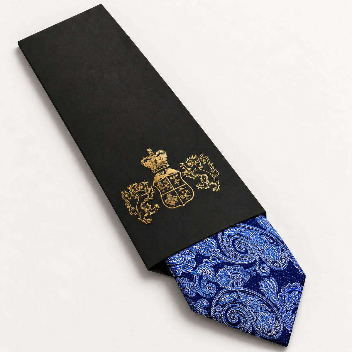 Navy and Blue Floral Silk Tie in George Neale premium packaging