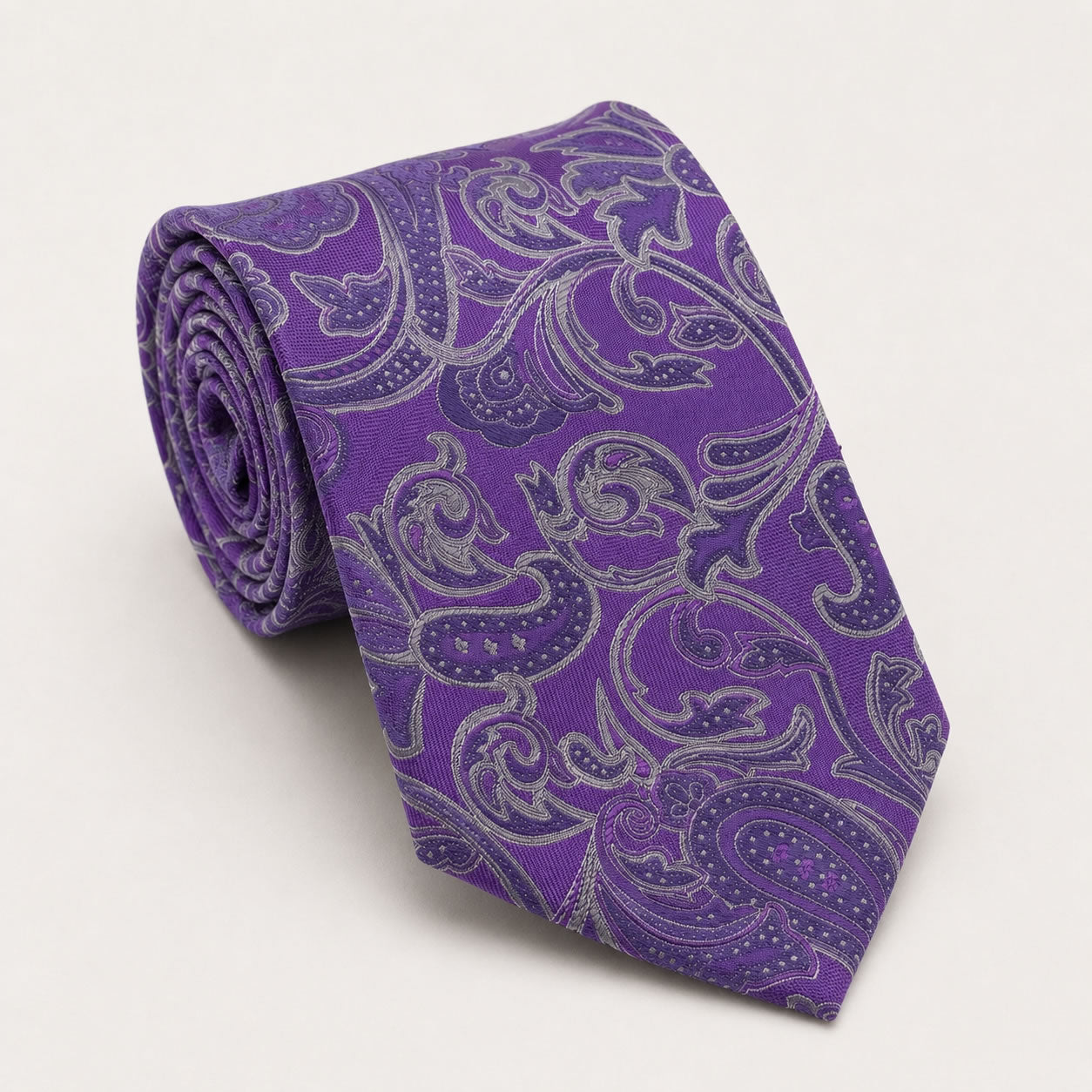 A rolled George Neale violet floral silk tie.
