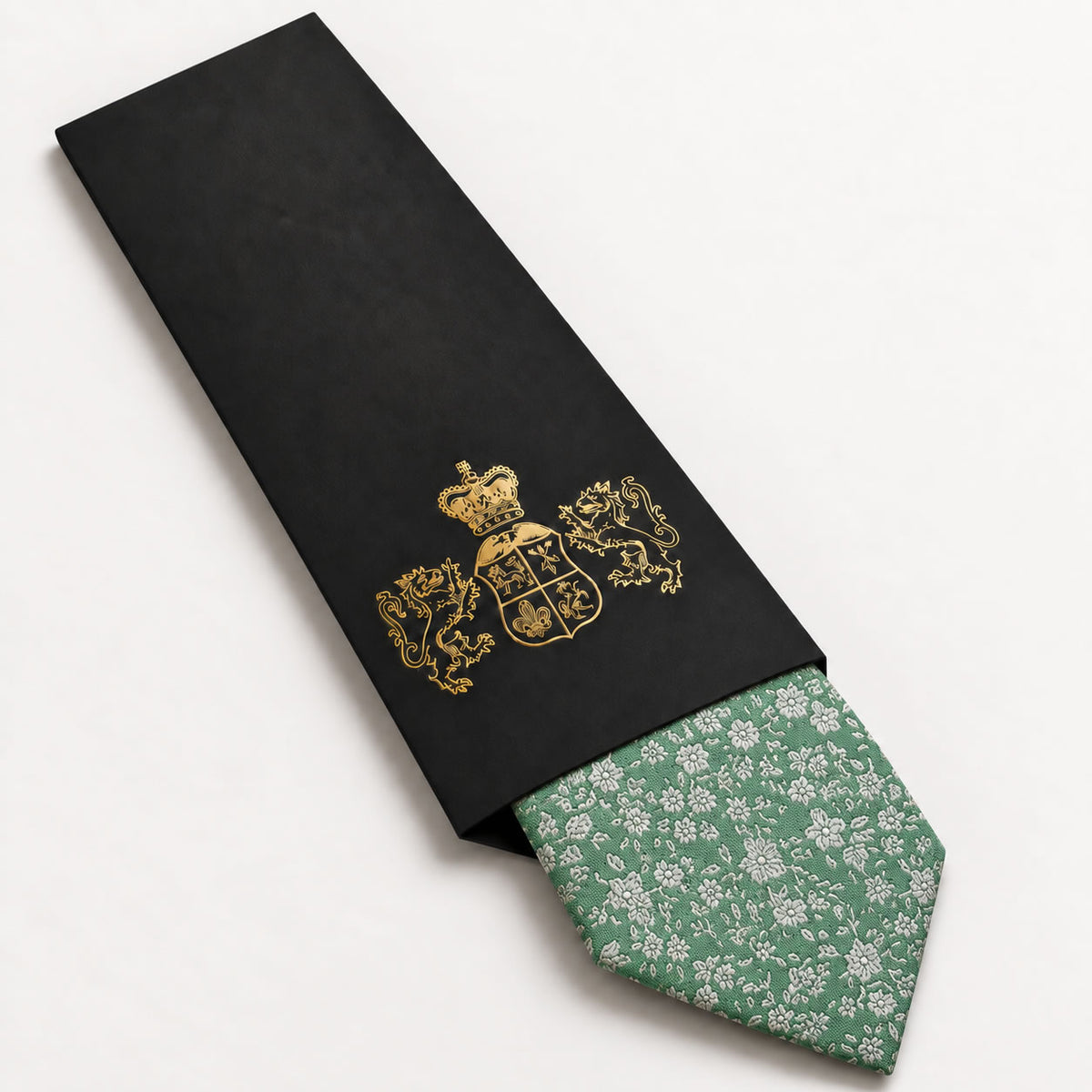 Sage Green Floral Silk Tie in George Neale premium packaging