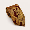 A rolled George Neale gold and burgundy patterned silk tie.
