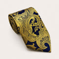 A rolled George Neale navy and gold patterned silk tie.
