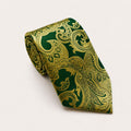 A rolled George Neale emerald and gold patterned silk tie.