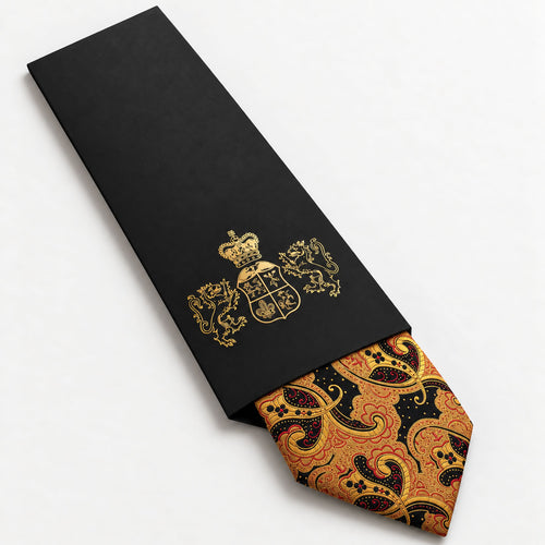 Black and Bronze Patterned Silk Tie in George Neale premium packaging